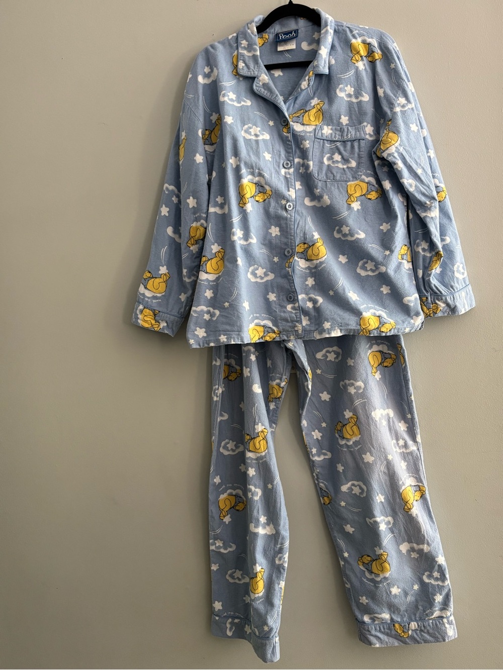 Vintage Y2K Disney Pooh Pajama Set Women’s Cotton Sleepwear Sz. Medium Flannel